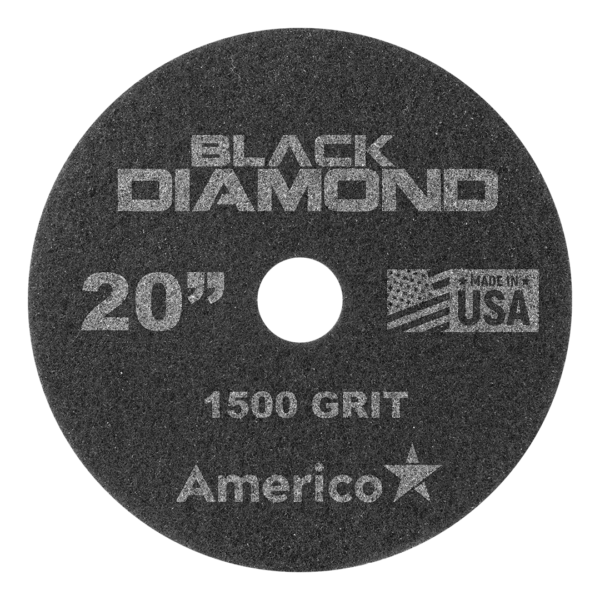 Americo's Black Diamond 1500 grit diamond pad is ideal for cleaning, light polishing, and revealing the natural luster of polished concrete and natural stone floors.